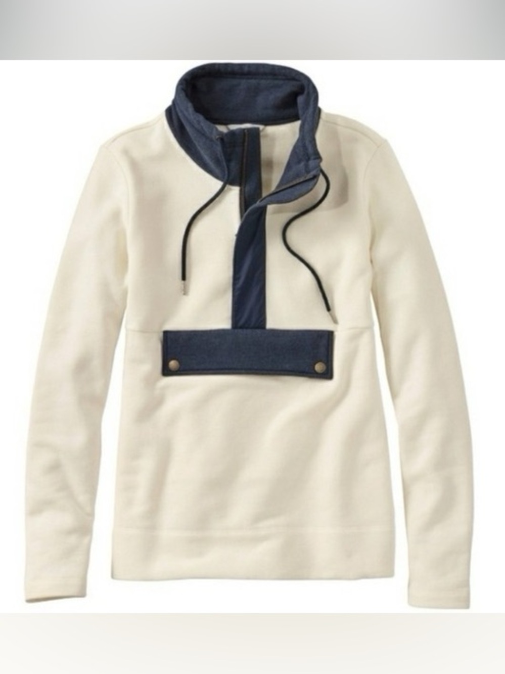 L.L. Bean Pullover Cream with Navy Trim Small